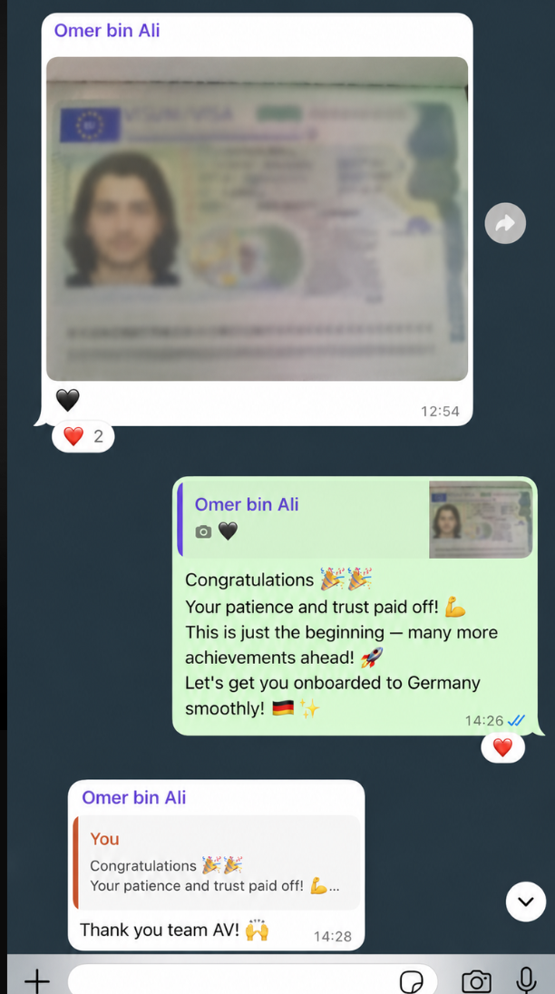 Student visa approved — German Embassy Islamabad, Winter 2025 intake.